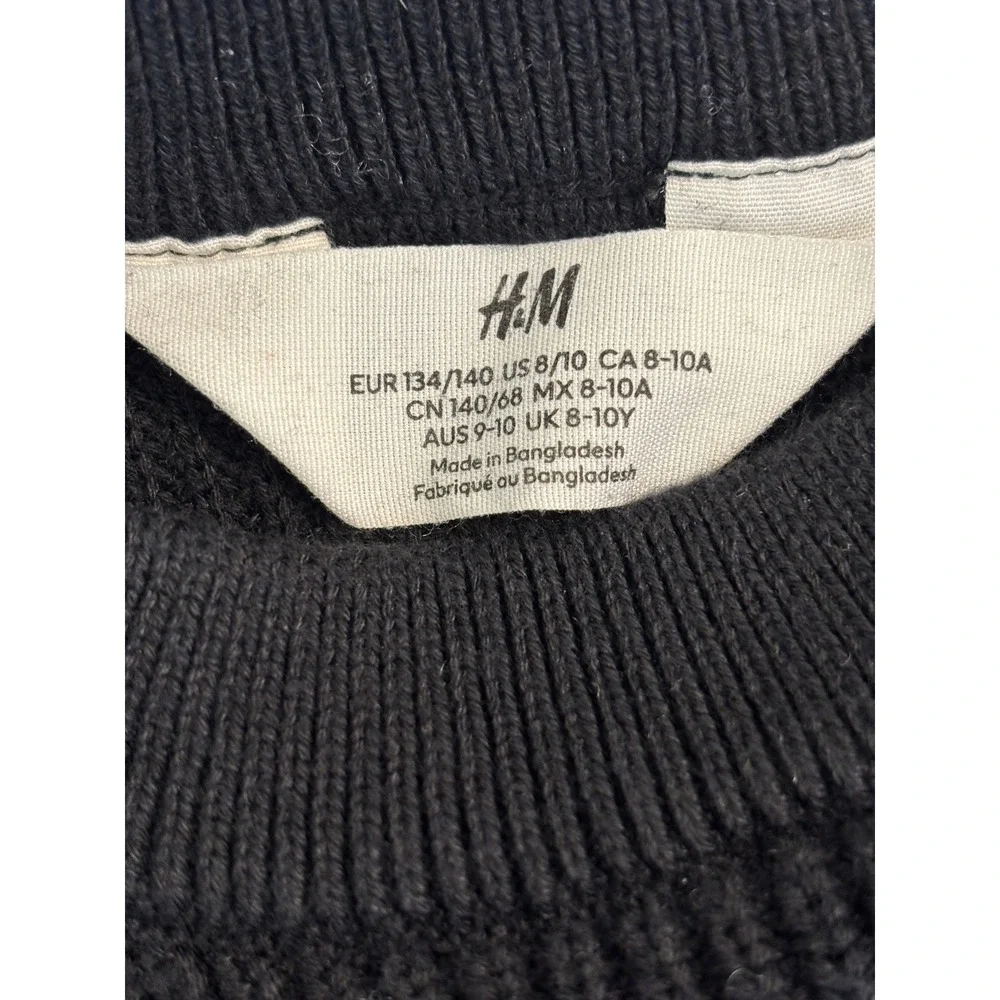 HM Girls Black White Striped Cropped Knit Sweater Size 8-10 Long Sleeve Pullover